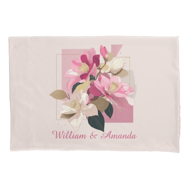 Housse D'oreillers Pilote en fleurs de Camellia rose (devant)