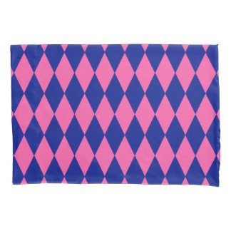 Housse D'oreillers Pink and Blue Harlequin Checkered Design 