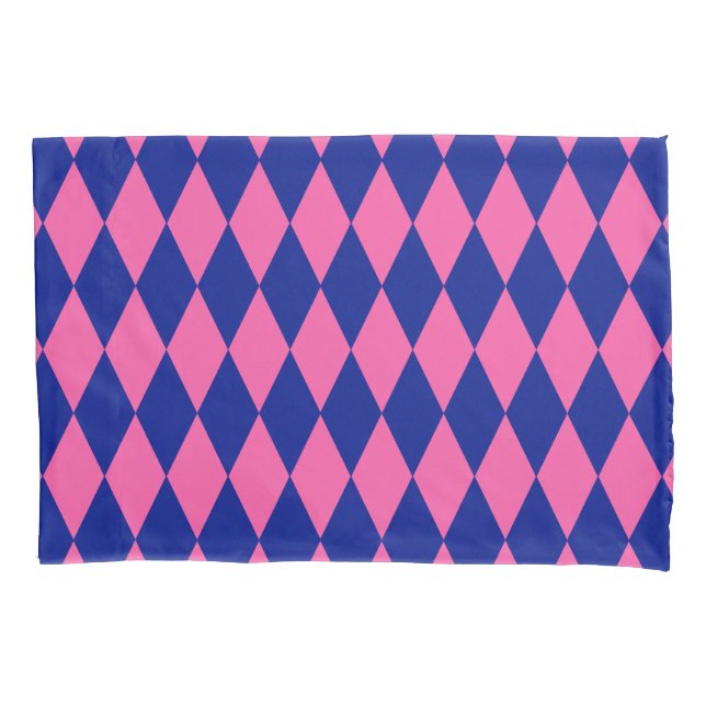 Housse D'oreillers Pink and Blue Harlequin Checkered Design  (devant)