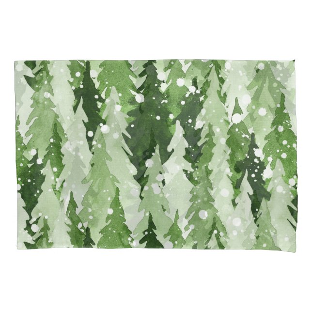 Housse D'oreillers Pins Neige : Aquarelle Noël. (devant)