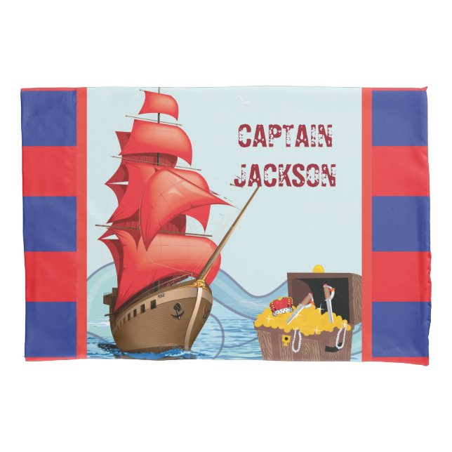 Housse D'oreillers Pirate Bateau rayures mignonnes (devant)