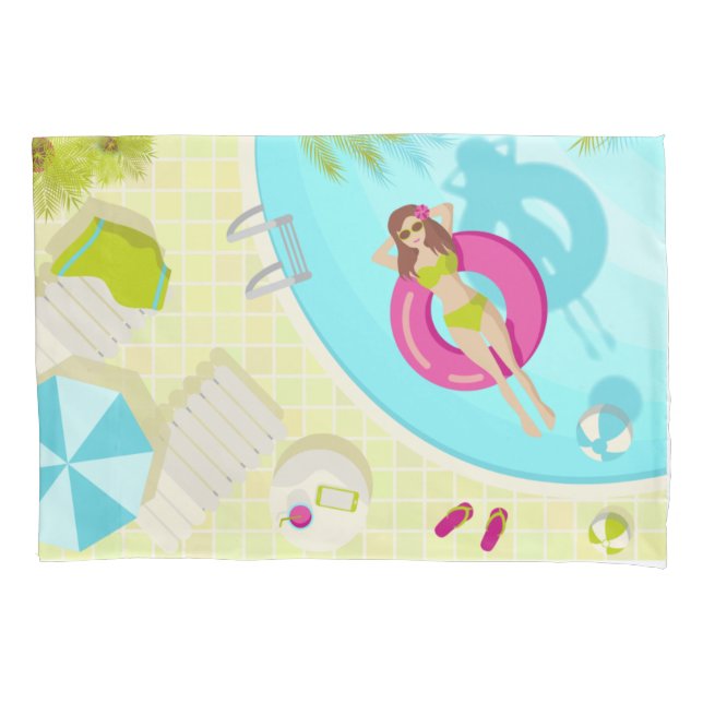 Housse D'oreillers Piscine fille en bikini plage d'été (devant)