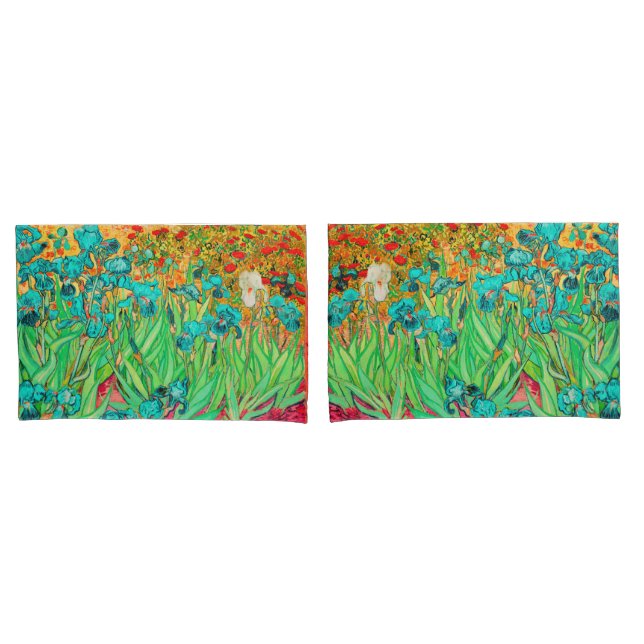 Housse D'oreillers PixDezines Van Gogh Irises/Turquoise/St. Remy (devant-Set)