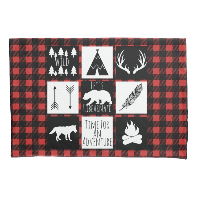 Housse D'oreillers Plaid de Buffalo Check Wilderness & Animaux Rustiq (devant)