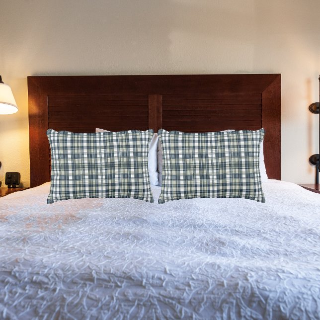 Housse D'oreillers Plat blanc blanc vert bleu Denim Sage (Créateur téléchargé)