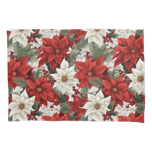Housse D'oreillers Poinsettia de Noël – Conception florale de vacance (devant)