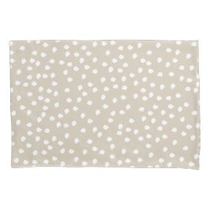 Housse D'oreillers Pointe Polka minimale beige et blanc