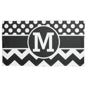 Housse D'oreillers Pois blanc noir personnalisé de Chevron