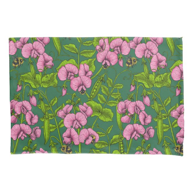 Housse D'oreillers Pois doux et bourdons, vert et rose (devant-gauche)