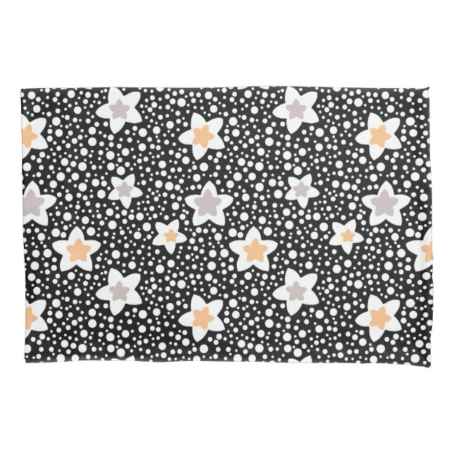 Housse D'oreillers Pois noir et blanc rétro avec étoiles (devant)