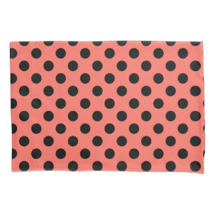 Housse D'oreillers Pois noirs sur corail vivant
