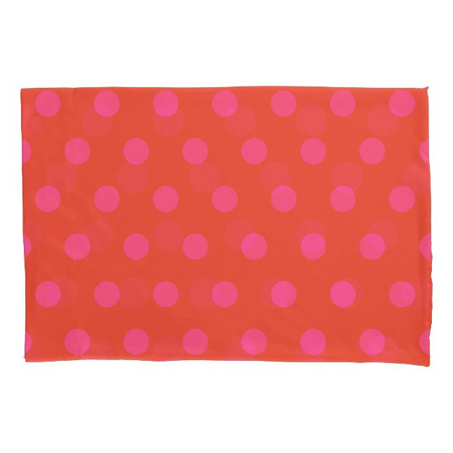 Housse D'oreillers Pois rose et rouge orange monogrammé (devant)