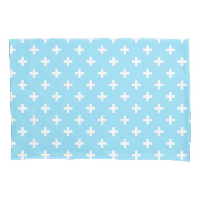 Housse D'oreillers Polka blanche croise sur bleu bébé (devant)