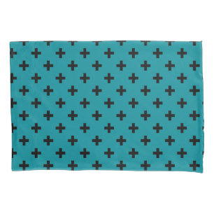 Housse D'oreillers Polka noire croise sur turquoise