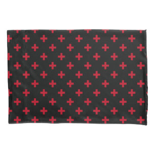 Housse D'oreillers Polka rouge croise sur noir