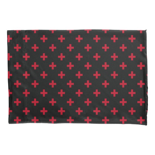 Housse D'oreillers Polka rouge croise sur noir (devant)