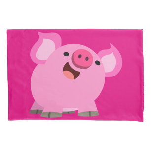 Housse D'oreillers Porc riant mignon de bande dessinée