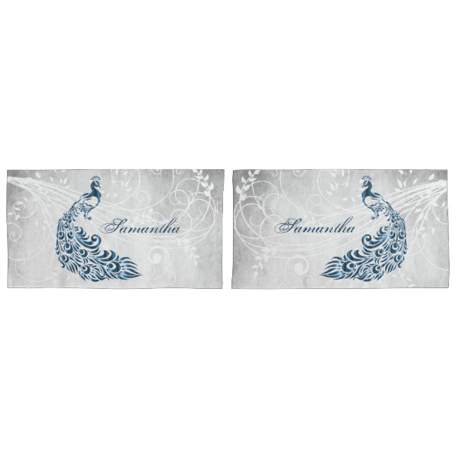 Housse D'oreillers Porte-oreilles personnalisés Blue Peacock (devant-Set)
