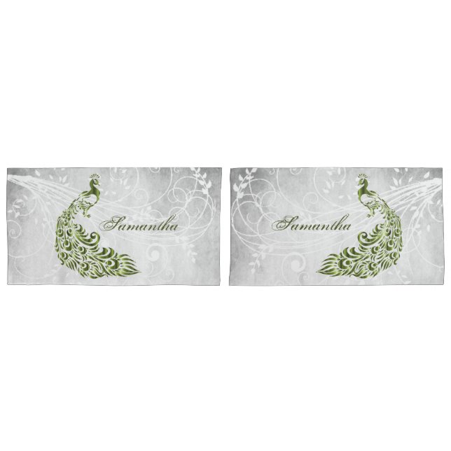Housse D'oreillers Porte-oreilles personnalisés Green Peacock (devant-Set)