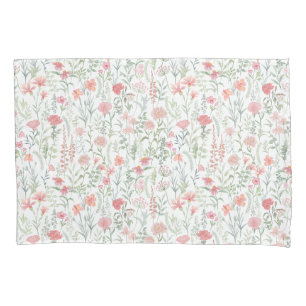 Housse D'oreillers Prairie de fleurs sauvages rose coquette féminine