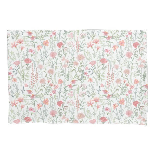 Housse D'oreillers Prairie de fleurs sauvages rose féminine Coquette (devant)