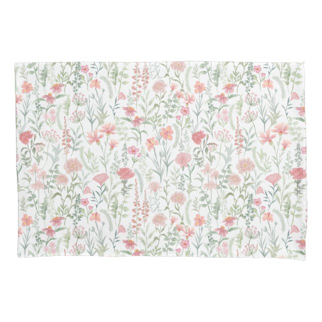 Housse D'oreillers Pré fleuri de coquettes fleurs sauvages roses (devant)