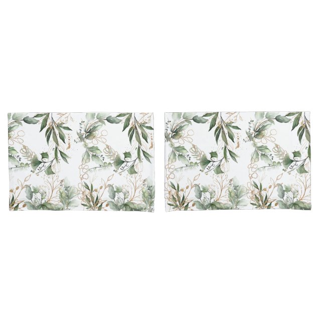 Housse D'oreillers Premium Sage moderne Eucalyptus Vert (devant-Set)