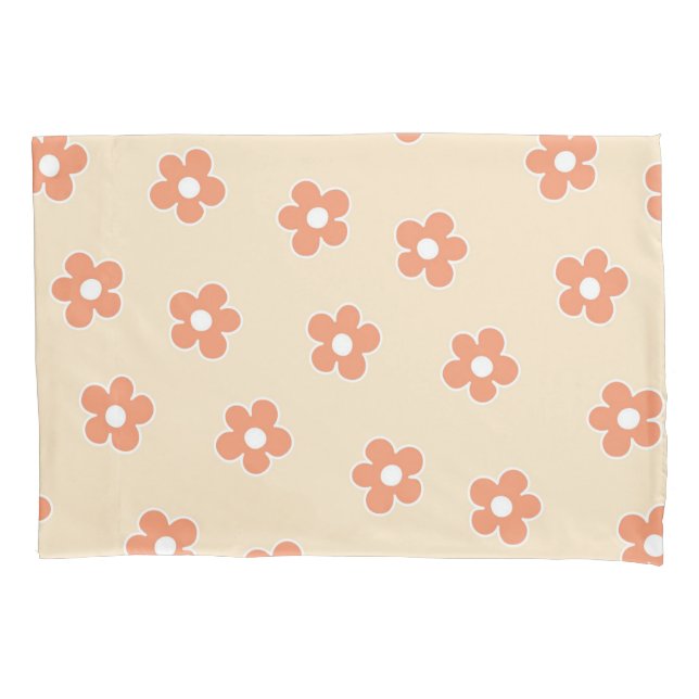Housse D'oreillers Preppy Peach White Hippie Flower Motif (devant)