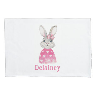 Housse D'oreillers Preppy Pink Heart Bunny Bow Personnalisé