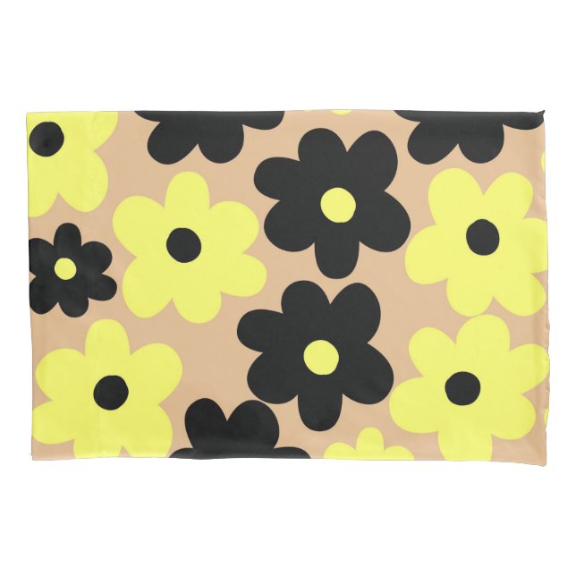 Housse D'oreillers Preppy Yellow Black Hippie Motif (devant)