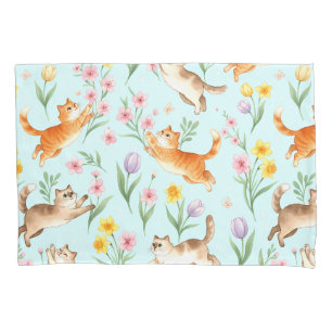 Housse D'oreillers Promenade printanière – Chats joueurs et floraison