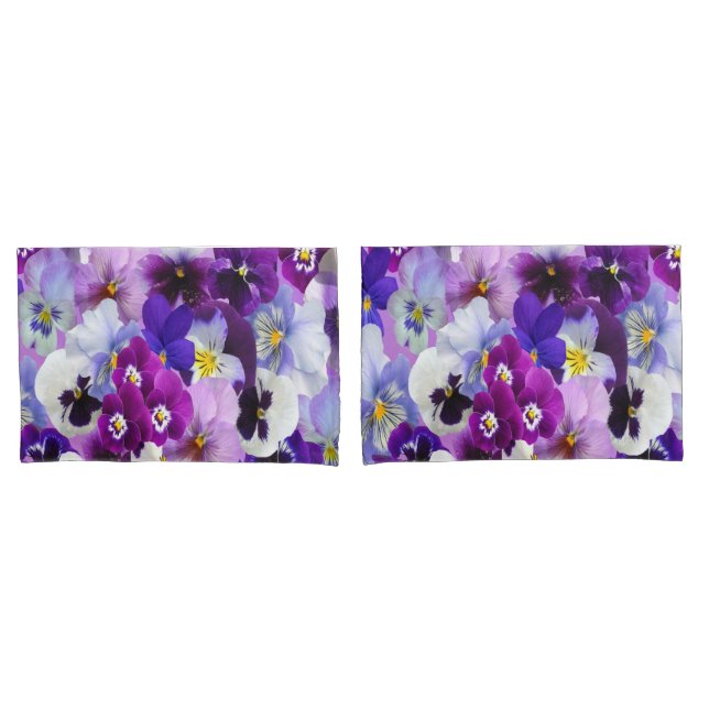 Housse D'oreillers Purple Bleu Blanc Floral Fleurs Pansy (devant-Set)