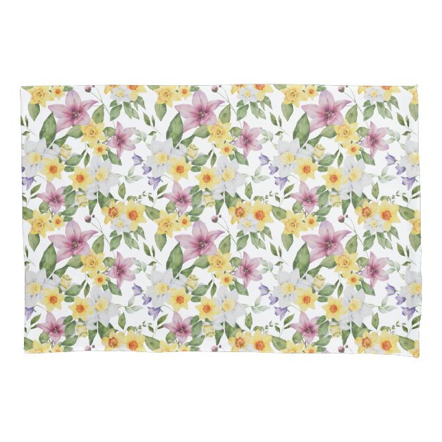 Housse D'oreillers Purple Jaune Blanc Vert Floral Élégant (devant)