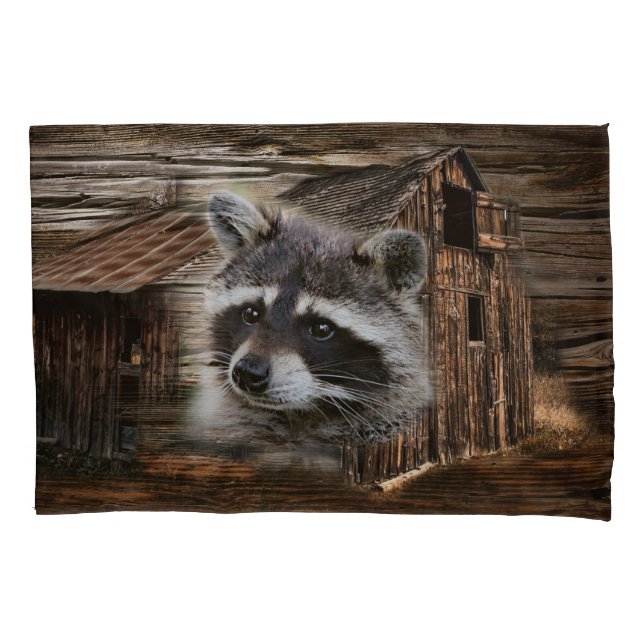 Housse D'oreillers Raccoon À L'Ancienne Grange (devant)