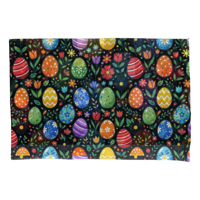 Housse D'oreillers Rainbow Easter Eggs & Flowers (devant)