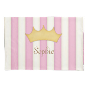 Housse D'oreillers Rayures roses couronne personnalisée fille princes