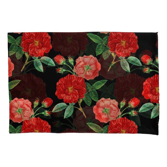 Housse D'oreillers Red Roses, Black Background, (devant)