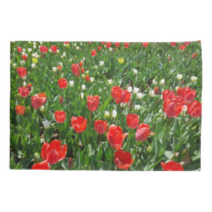 Housse D'oreillers Red Tulip Flower Field Nature Photographie