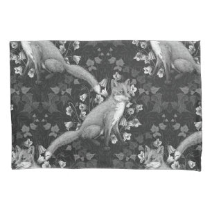 Housse D'oreillers Renard, fleur et lierre, monochrome, mur argenté