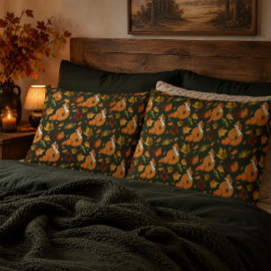 Housse D'oreillers Renard roux Feuilles d'automne Glands Motif vert