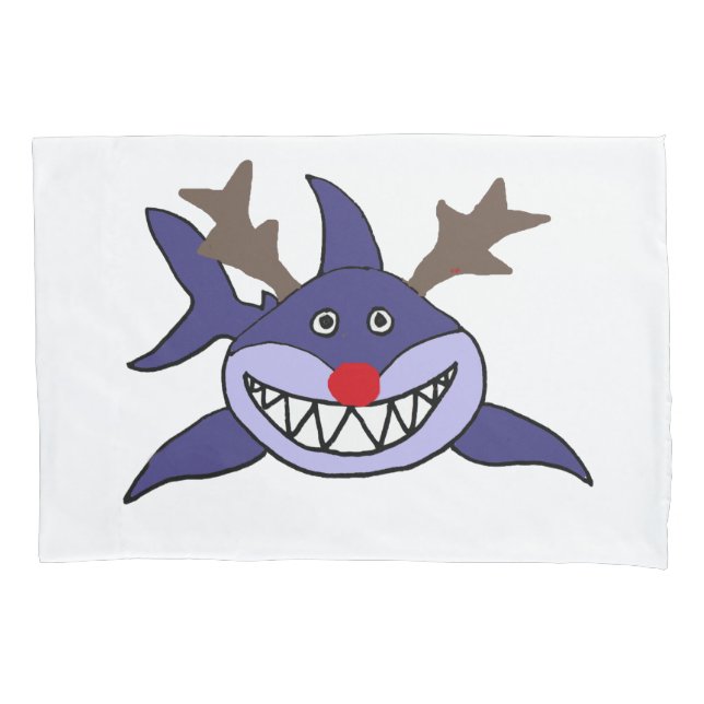 Housse D'oreillers Renne drôle de requin de Noël (devant)