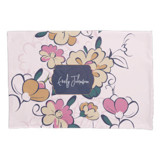 Housse D'oreillers Rétro Botanique Nom Personnalisé Rose Crème Beige