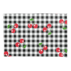 Housse D'oreillers Retro Chic Cute Rouge Cerisier Noir Blanc En vichy