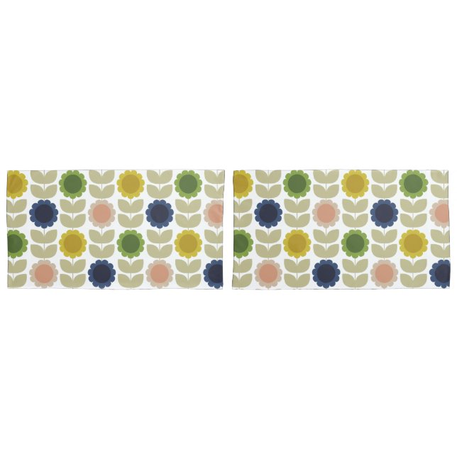 Housse D'oreillers Retro Groovy Summer Flowers Stems (devant-Set)