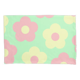 Housse D'oreillers Retro Pastel Jaune Rose Fleurs mignonnes