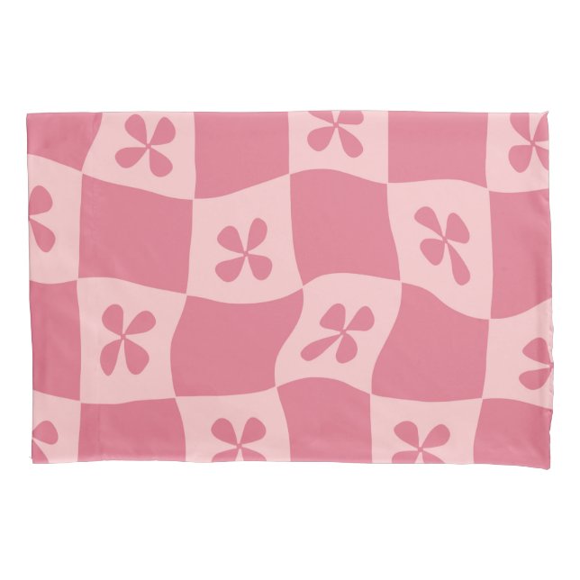 Housse D'oreillers Retro rose À damiers motif floral (devant)