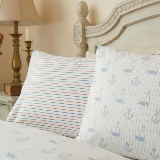 Housse D'oreillers Reversible Nautical Sailboat Striped Pillowcases