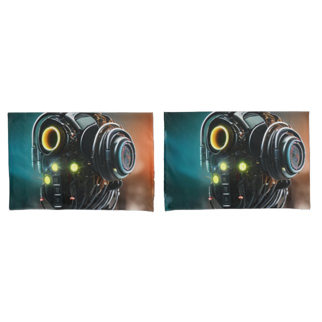 Housse D'oreillers Robot 5 blanc standard pilotis paire (devant-Set)