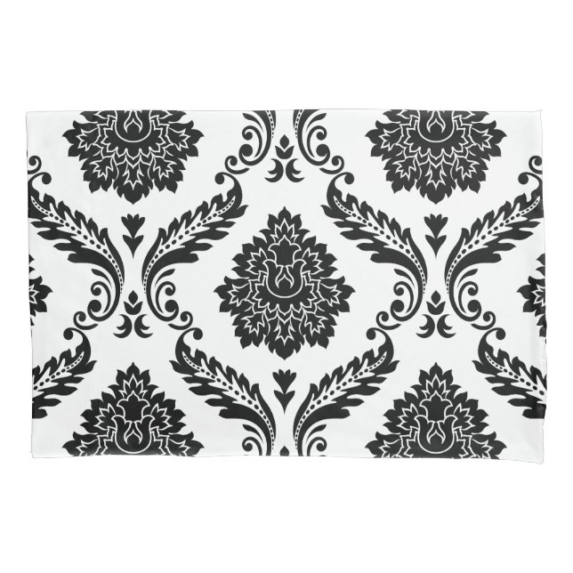 Housse D'oreillers Rococo Damask Lg Pattern Black on White (devant)