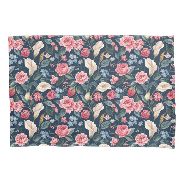 Housse D'oreillers Romantic Navy Blue Floral Garden Pattern (devant)
